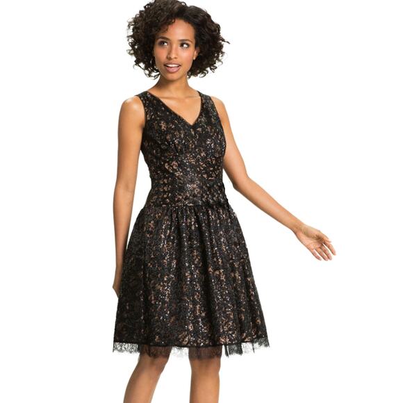 Eliza J Black Lace Sequin Fit & Flare Dress Size 12 Cocktail Party Sleeveless - Picture 1 of 9